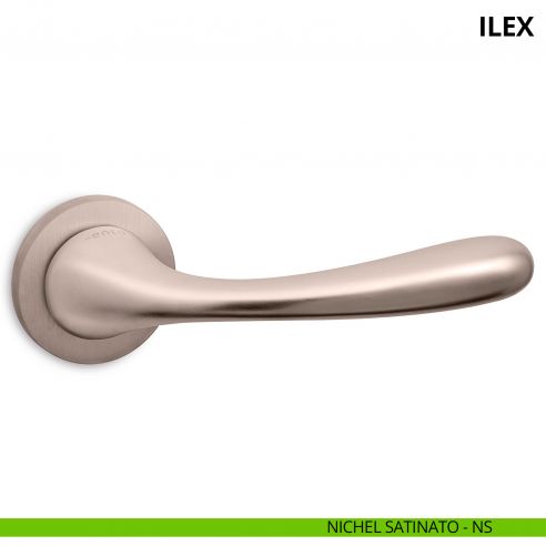 Maniglia per porta interna Ilex Ento rosetta tonda nichel satinato