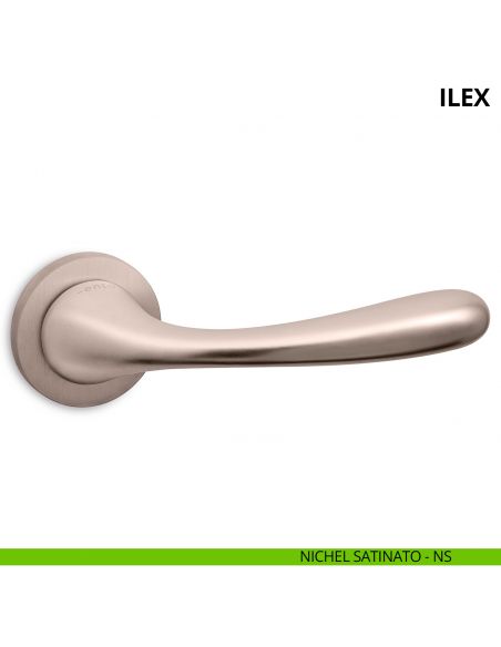 Maniglia per porta interna Ilex Ento rosetta tonda nichel satinato