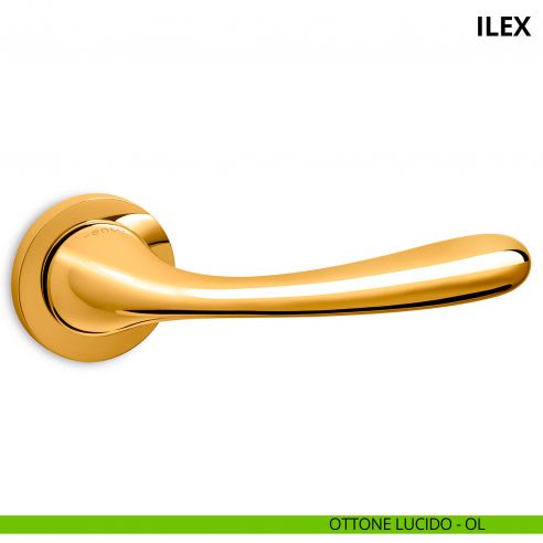Maniglia per porta interna Ilex Ento rosetta tonda ottone lucido