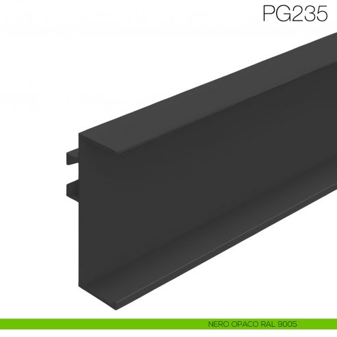 Profilo gola sottotop per cucina altezza 48 mm in alluminio fissaggio con clip Gap Italia PG235 - nero opaco RAL 9005
