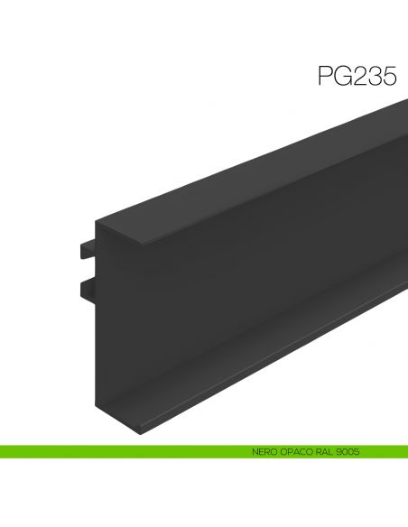 Profilo gola sottotop per cucina altezza 48 mm in alluminio fissaggio con clip Gap Italia PG235 - nero opaco RAL 9005