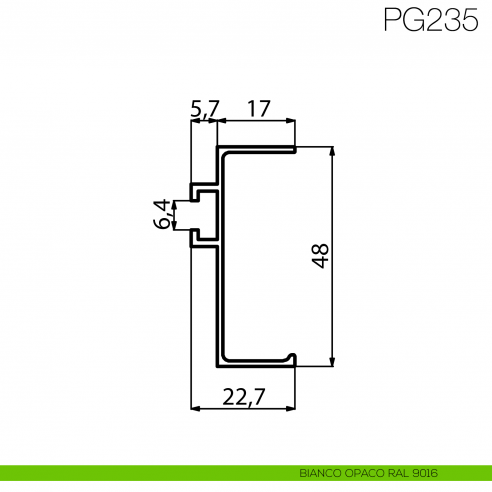 Profilo gola sottotop per cucina altezza 48 mm in alluminio fissaggio con clip Gap Italia PG235 - disegno