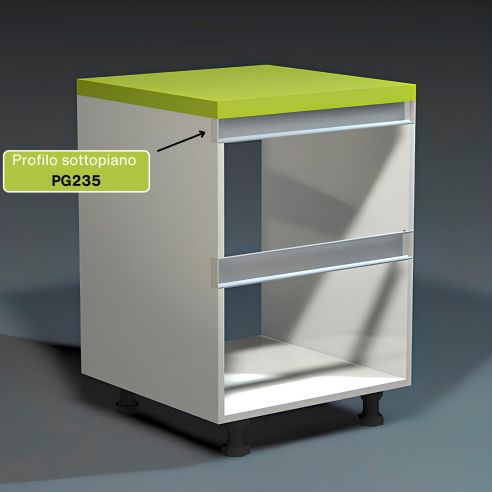 Profilo gola sottotop per cucina altezza 48 mm in alluminio fissaggio con clip Gap Italia PG235