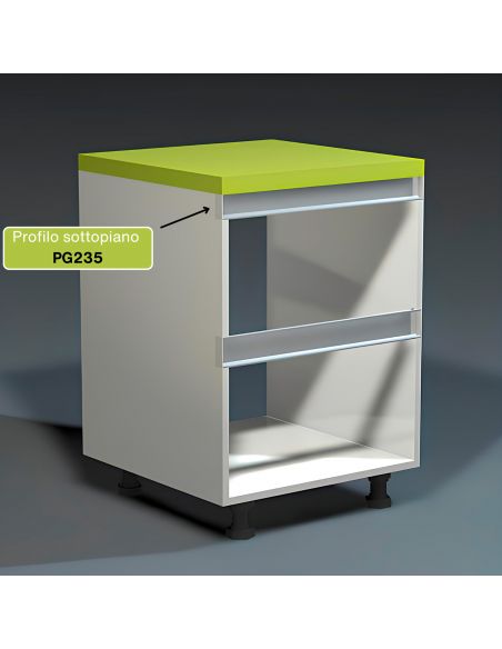 Profilo gola orizzontale e verticale in alluminio altezza 48 mm per cucina fissaggio con clip Gap Italia PG235