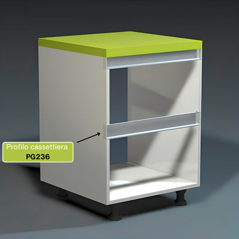 Profilo gola cassettiera per cucina altezza 66 mm in alluminio fissaggio con clip Gap Italia PG236