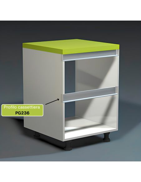 Profilo gola cassettiera per cucina altezza 66 mm in alluminio fissaggio con clip Gap Italia PG236