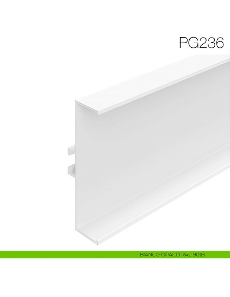 Profilo gola orizzontale e verticale in alluminio altezza 66 mm per cucina fissaggio con clip - bianco opaco RAL 9016