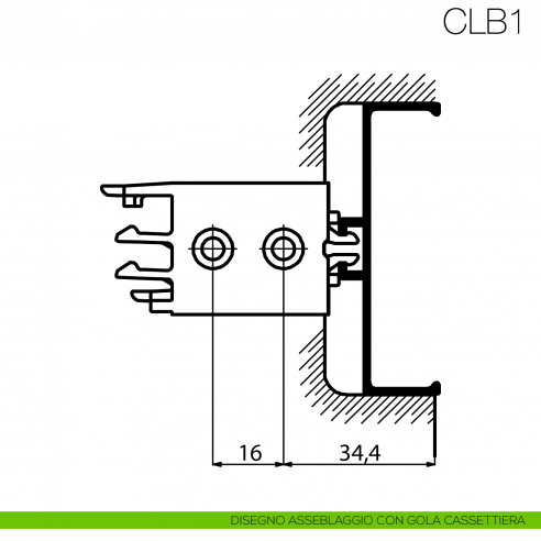 Fissaggio Clip Art per profilo gola in alluminio per cucina Gap Italia CLB1 - assemblaggio con gola cassettiera