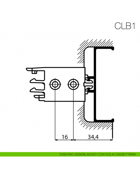 Fissaggio Clip Art per profilo gola in alluminio per cucina Gap Italia CLB1 - assemblaggio con gola cassettiera