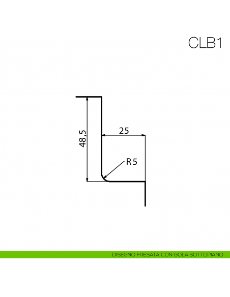 Fissaggio Clip Art per profilo gola in alluminio per cucina Gap Italia CLB1 - fresata con gola sottopiano