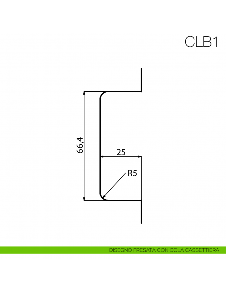 Fissaggio Clip Art per profilo gola in alluminio per cucina Gap Italia CLB1 - fresata con gola cassettiera