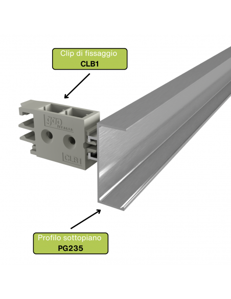 Profilo gola orizzontale e verticale in alluminio altezza 48 mm per cucina fissaggio con clip Gap Italia PG235