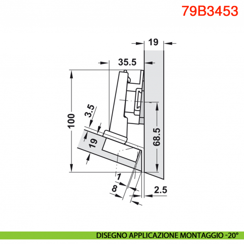 Cerniera Blum 79B3453 Clip Top Blumotion per mobili ad angolo -15 gradi III battuta a sormonto massima ammortizzata 110 gradi