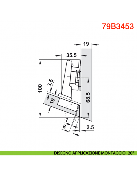 Cerniera Blum 79B3453 Clip Top Blumotion per mobili ad angolo -15 gradi III battuta a sormonto massima ammortizzata 110 gradi