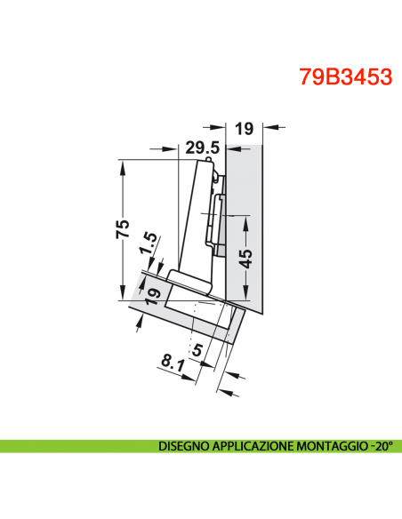 Cerniera Blum 79B3453 Clip Top Blumotion per mobili ad angolo -15 gradi III battuta a sormonto massima ammortizzata 110 gradi