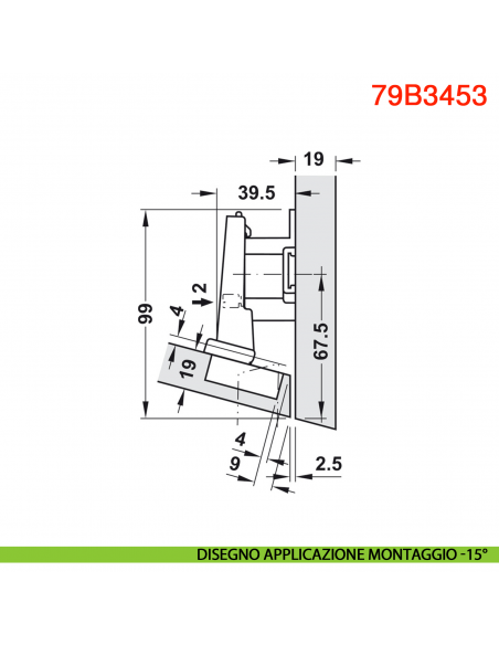 Cerniera Blum 79B3453 Clip Top Blumotion per mobili ad angolo -15 gradi III battuta a sormonto massima ammortizzata 110 gradi
