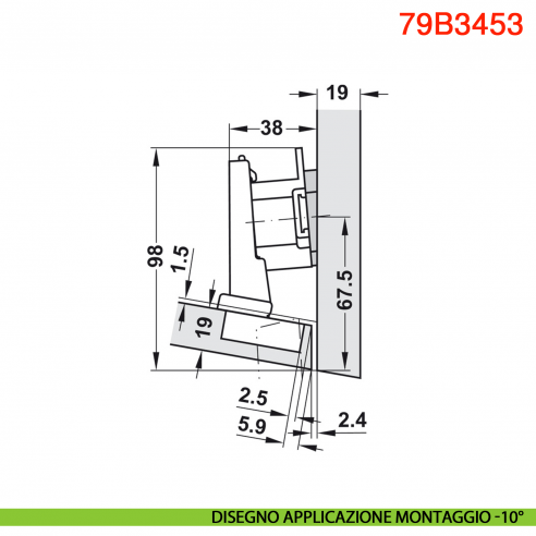 Cerniera Blum 79B3453 Clip Top Blumotion per mobili ad angolo -15 gradi III battuta a sormonto massima ammortizzata 110 gradi
