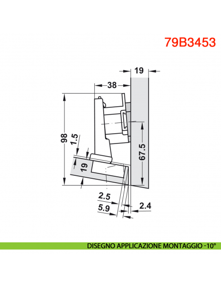 Cerniera Blum 79B3453 Clip Top Blumotion per mobili ad angolo -15 gradi III battuta a sormonto massima ammortizzata 110 gradi