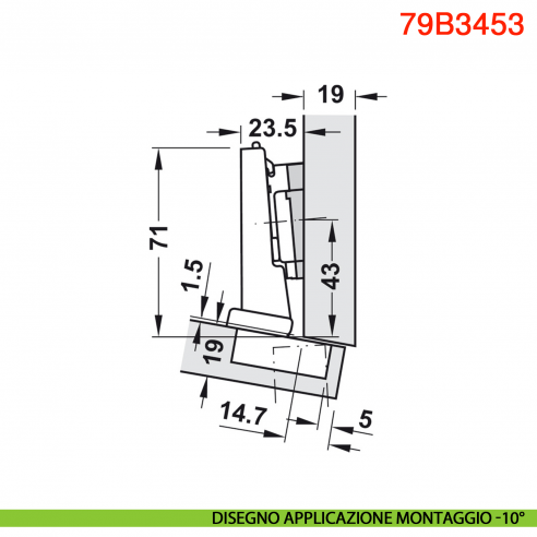 Cerniera Blum 79B3453 Clip Top Blumotion per mobili ad angolo -15 gradi III battuta a sormonto massima ammortizzata 110 gradi