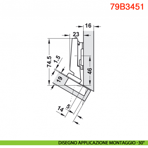 Cerniera Blum 79B3451 Clip Top Blumotion per mobili ad angolo -30 gradi III battuta a sormonto massima ammortizzata 110 gradi