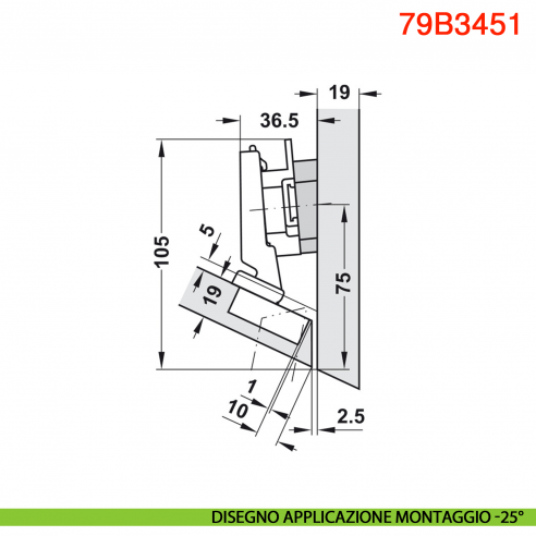 Cerniera Blum 79B3451 Clip Top Blumotion per mobili ad angolo -30 gradi III battuta a sormonto massima ammortizzata 110 gradi