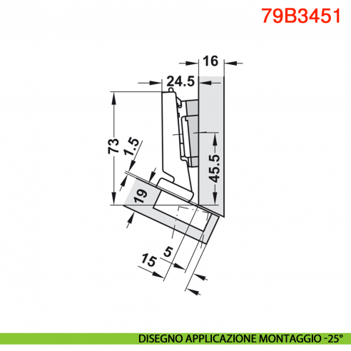 Cerniera Blum 79B3451 Clip Top Blumotion per mobili ad angolo -30 gradi III battuta a sormonto massima ammortizzata 110 gradi