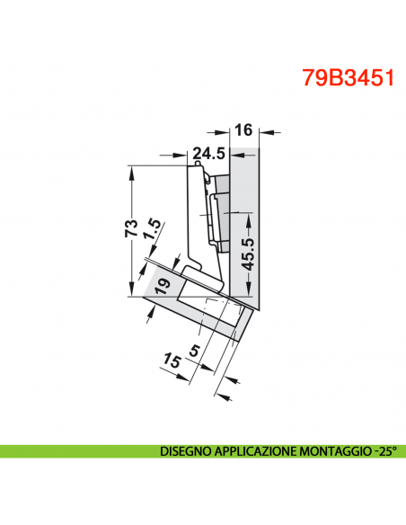 Cerniera Blum 79B3451 Clip Top Blumotion per mobili ad angolo -30 gradi III battuta a sormonto massima ammortizzata 110 gradi