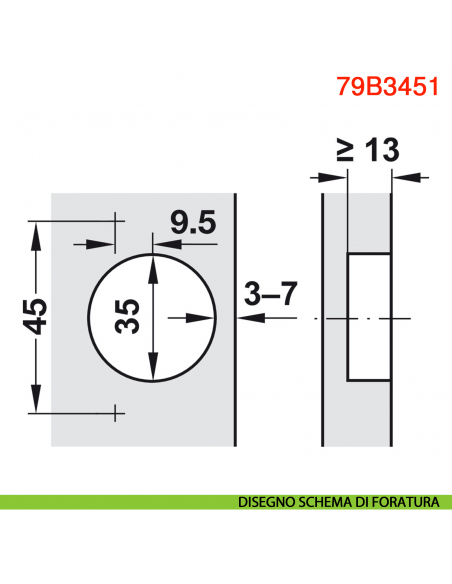 Cerniera Blum 79B3451 Clip Top Blumotion per mobili ad angolo -30 gradi III battuta a sormonto massima ammortizzata 110 gradi