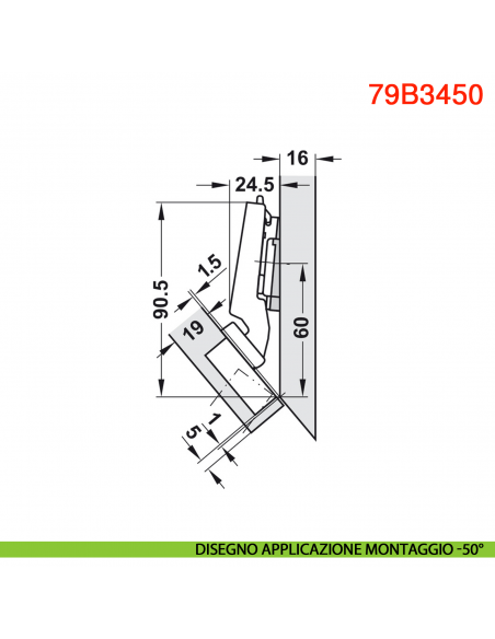 Cerniera Blum 79B3450 Clip Top Blumotion per mobili ad angolo -45 gradi III battuta a sormonto massima ammortizzata 110 gradi