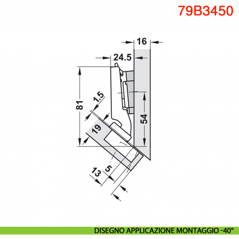 Cerniera Blum 79B3450 Clip Top Blumotion per mobili ad angolo -45 gradi III battuta a sormonto massima ammortizzata 110 gradi