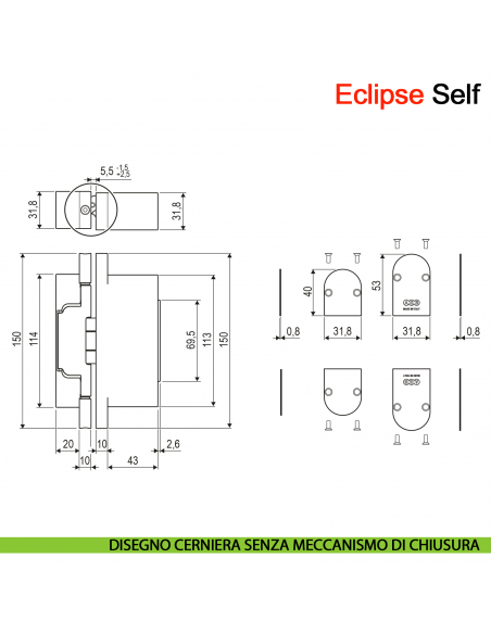 Kit cerniere a scomparsa con chiudiporta integrato AGB Eclipse Self portata 100 kg chiusura controllata