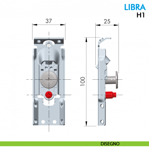 Attaccaglia a scomparsa per mobile pensile Ferramenta Livenza Libra H1 fissaggio senza foratura - disegno