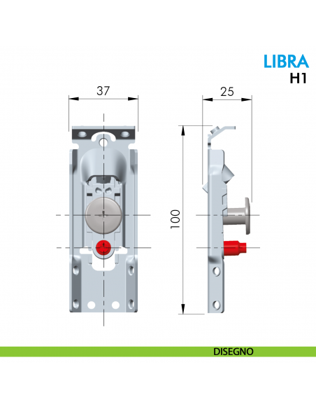Attaccaglia a scomparsa per mobile pensile Ferramenta Livenza Libra H1 fissaggio senza foratura - disegno