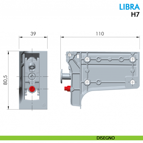 Attaccaglia per basi Ferramenta Livenza Libra H7 fissaggio con foratura sul mobile - disegno