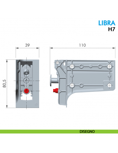 Attaccaglia per basi Ferramenta Livenza Libra H7 fissaggio con foratura sul mobile - disegno