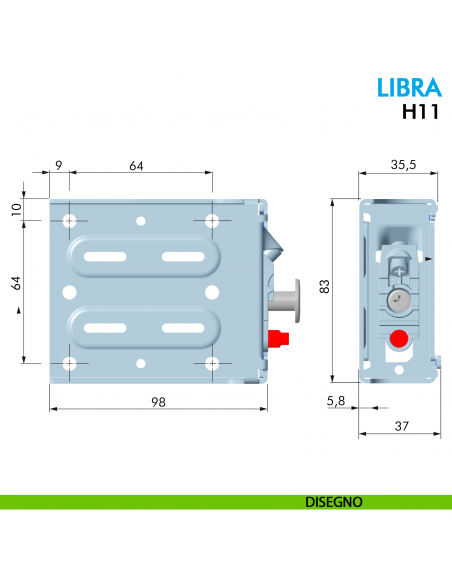Attaccaglia per base sospesa Ferramenta Livenza Libra H11 con sistema antisganciamento fissaggio con foratura sul mobile