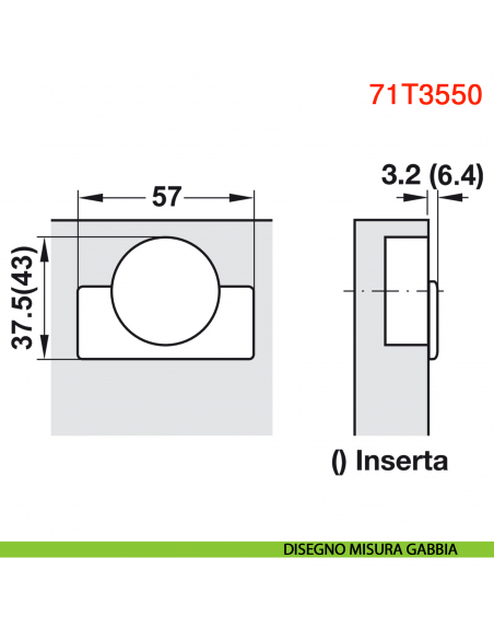 Cerniera Blum 71T3550 Clip Top a battuta con molla apertura 110 gradi - disegno misura gabbia