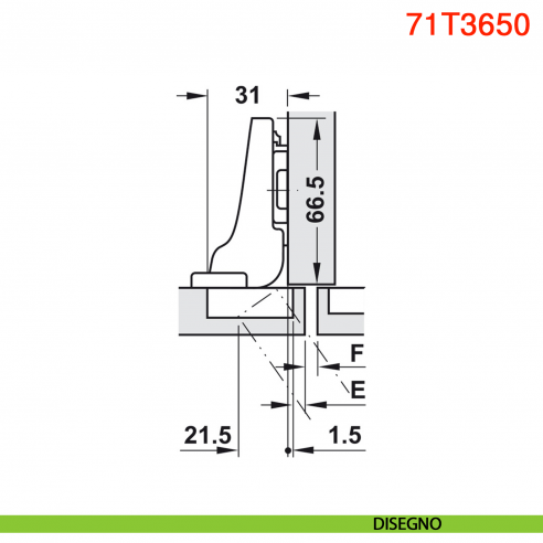 Cerniera Blum 71T3650 Clip Top mezza battuta con molla apertura 110 gradi - disegno