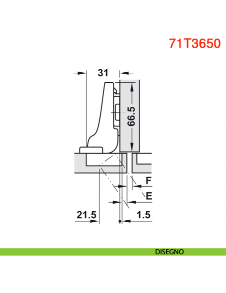 Cerniera Blum 71T3650 Clip Top mezza battuta con molla apertura 110 gradi - disegno