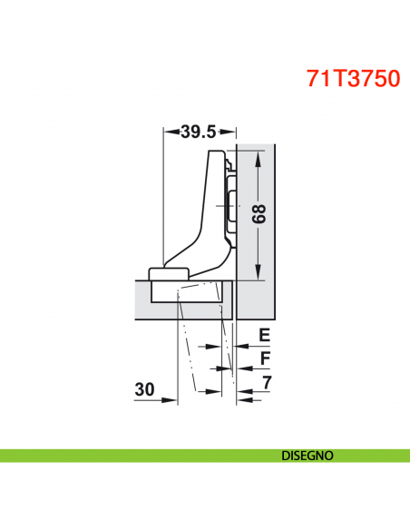 Cerniera Blum 71T3750 Clip Top battuta interna con molla apertura 110 gradi - disegno