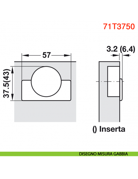 Cerniera Blum 71T3750 Clip Top battuta interna con molla apertura 110 gradi - disegno misura gabbia