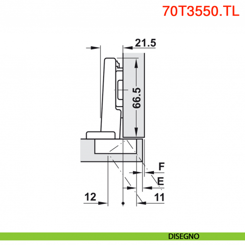 Cerniera Blum 70T3550.TL Clip Top a battuta senza molla apertura 110 gradi - disegno