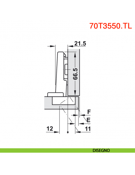 Cerniera Blum 70T3550.TL Clip Top a battuta senza molla apertura 110 gradi - disegno