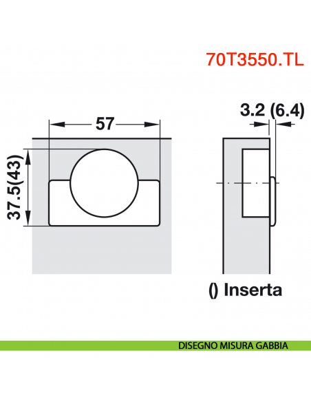 Cerniera Blum 70T3550.TL Clip Top a battuta senza molla apertura 110 gradi - disegno misura gabbia