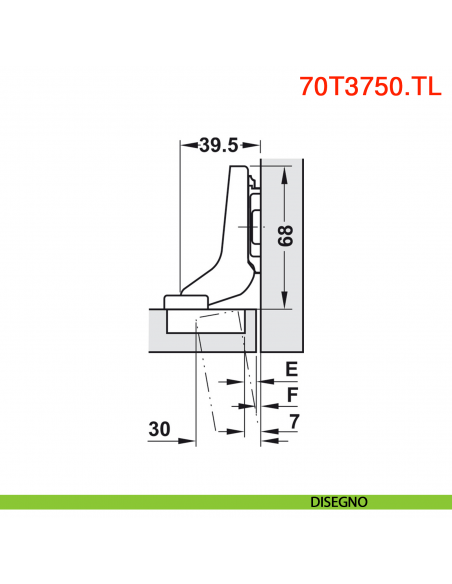 Cerniera Blum 70T3750.TL Clip Top battuta interna senza molla apertura 110 gradi - disegno