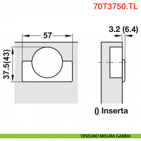 Cerniera Blum 70T3750.TL Clip Top battuta interna senza molla apertura 110 gradi - disegno misura gabbia