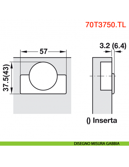 Cerniera Blum 70T3750.TL Clip Top battuta interna senza molla apertura 110 gradi - disegno misura gabbia
