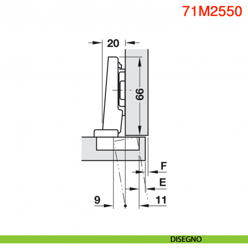 Cerniera Blum 71M2550 Clip a battuta con molla apertura 100 gradi - disegno