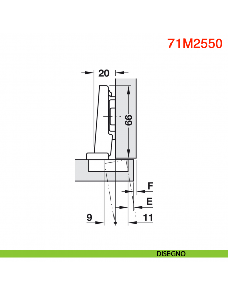 Cerniera Blum 71M2550 Clip a battuta con molla apertura 100 gradi - disegno