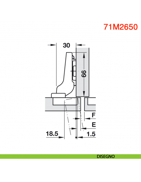 Cerniera Blum 71M2650 Clip mezza battuta con molla apertura 100 gradi - disegno